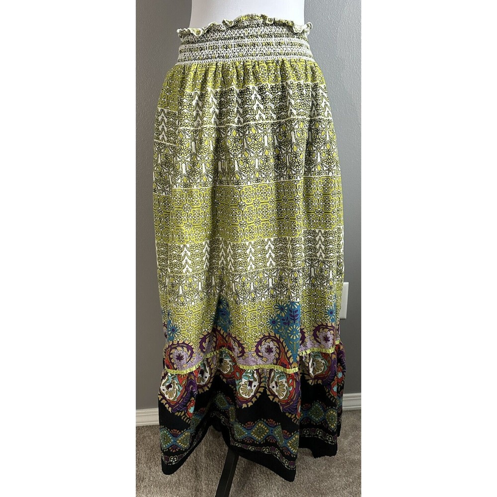 Planet Gold Womens Sz L Multicolored Peasant Skirt Pull on Elastic Waist Maxi